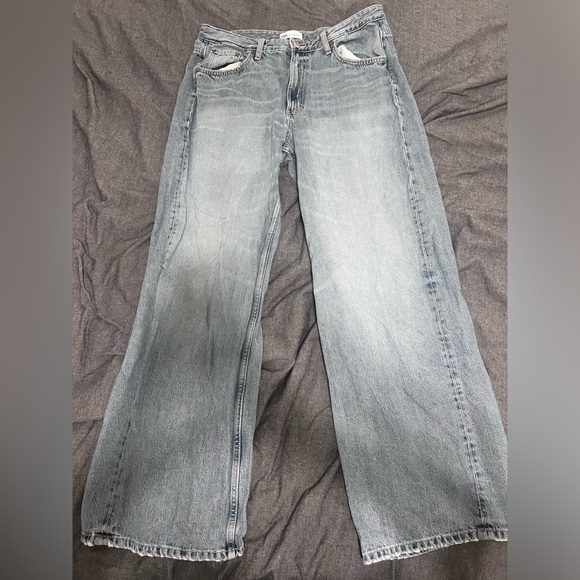 Zara full length mid rise wide leg jeans - blue - size 12 US - Picture 3 of 3